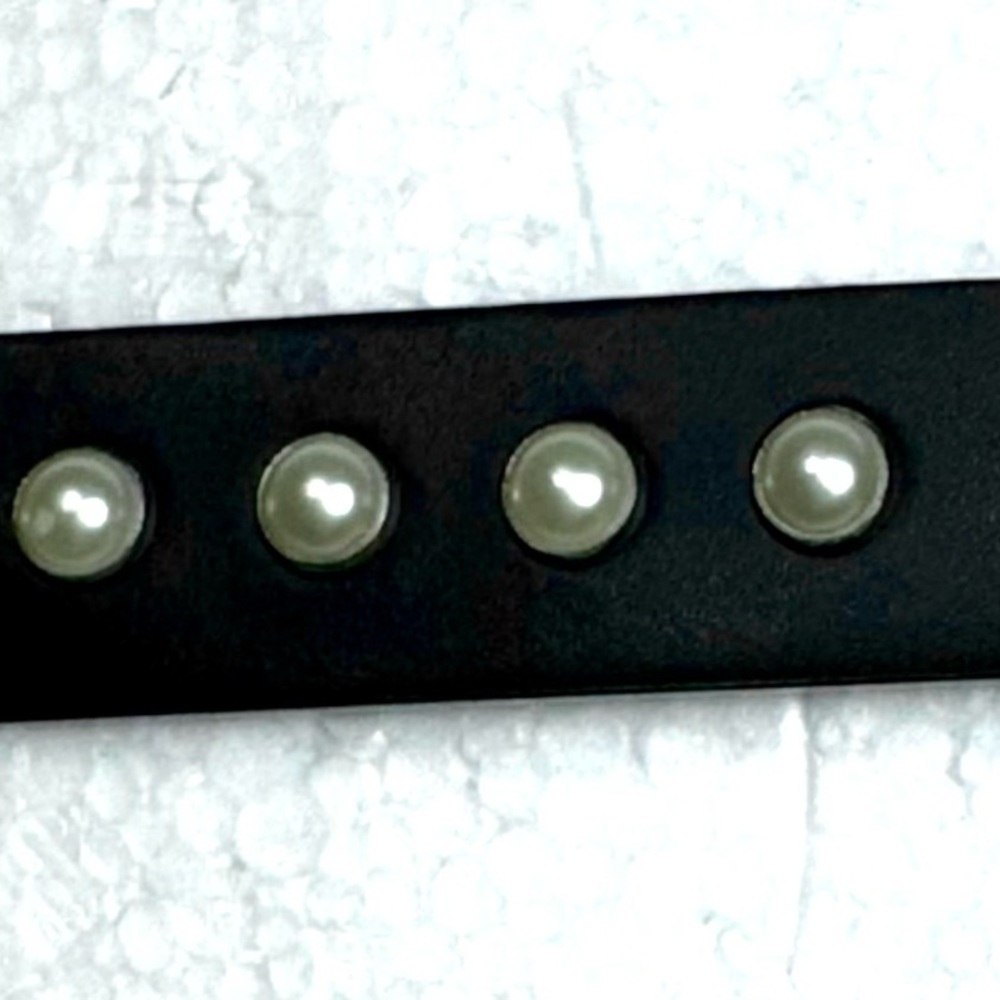 Leather Black Studded Belt with Pearls Classic - Picture 14 of 14